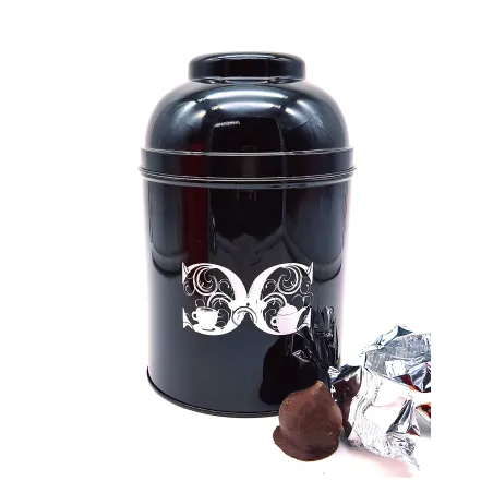 Lata negra con Bombones de higo al praliné y brandy, 16 unidades