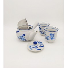 Juego de té Flor Azul, set 3 piezas porcelana 2
