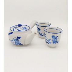 Juego de té Flor Azul, set 3 piezas porcelana